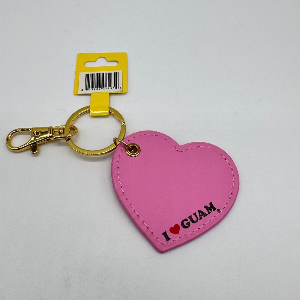 I Love Guam Pink Heart Keychain Keyring Gold Tone Carabiner Clip Souvenir New